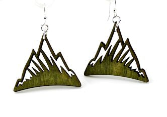 Mountain wood earrings — mountain range in laser-cut wood, made in USA