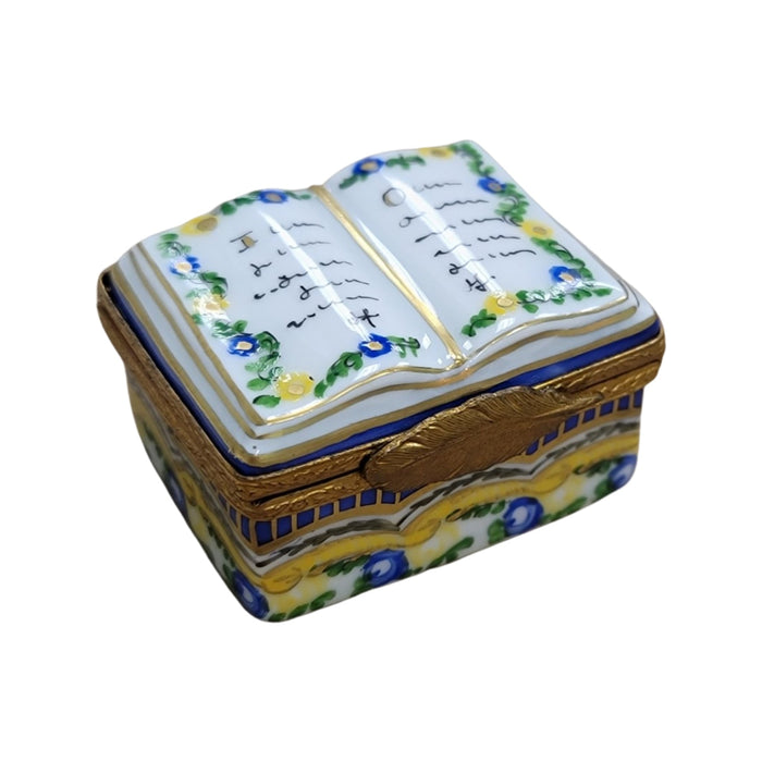 Yellow Light Blue Book Box Porcelain Limoges LIMOGES BOXES traditional book French Trinket Box
