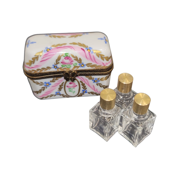 Pink Gold Floral Porcelain Box Porcelain Limoges Perfume French Trinket Box