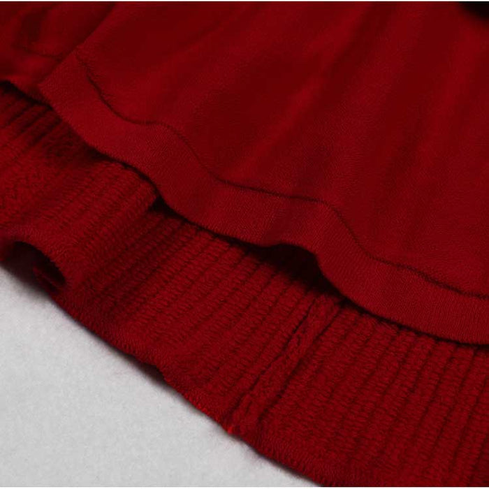 Red V-Neck Long Sleeves Midi Knitted Dress Bodycon Dress