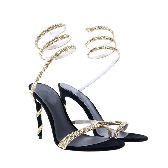 Rhinestone Wrap Heels – Elegant Stiletto Sandals