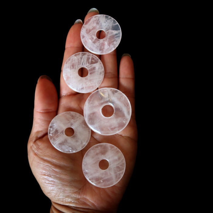 Rose Quartz Gemstone Donut Set of 5 Pink Stand Pendant