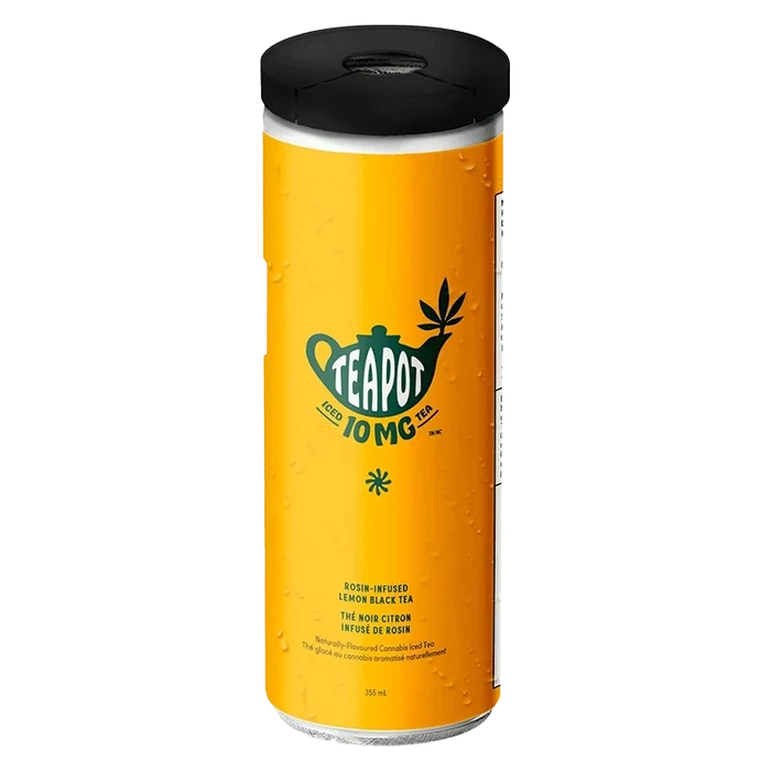 Front view of the Rosin Infused Lemon Black Tea in a cylindrical container, showcasing a minimalist design with bold text.