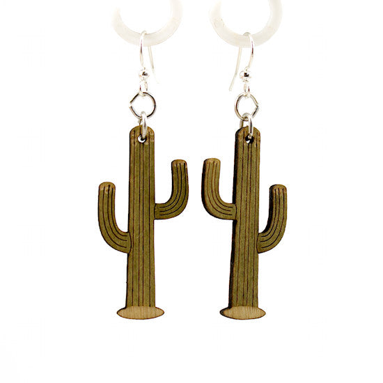 Saguaro cactus earrings with ribbed arms, eco-friendly jewelry made in USA