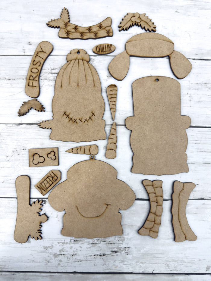 Set of 3 Festive Snowman with different hats Ornaments DIY Kit
