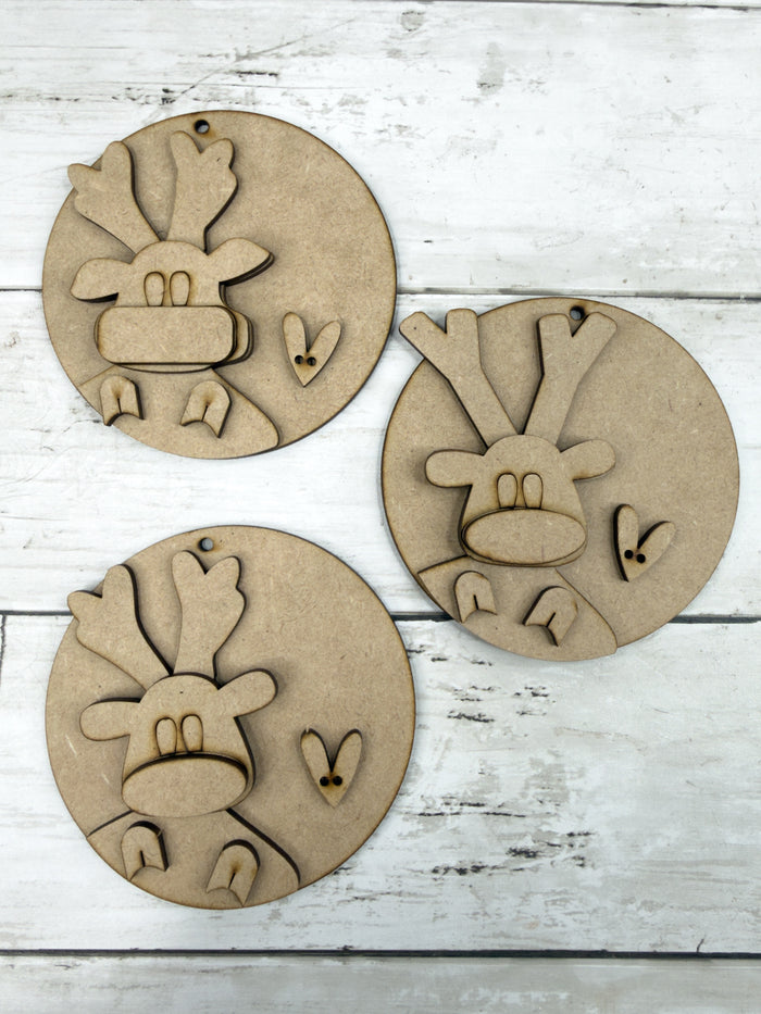 Set of Round Reindeer Ornaments DIY Kit