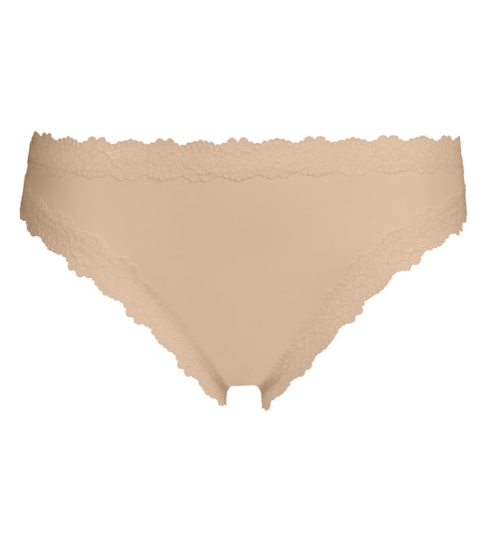 Slip brésilien femme invisible en microfibre et dentelle Nude Dim