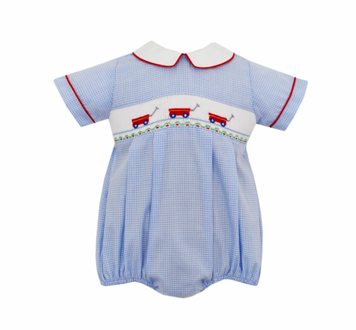 Smocked Bubble - Red Wagons
