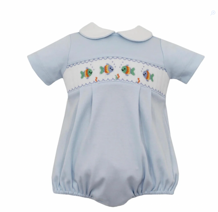 Smocked Knit Bubble - Fish Blue