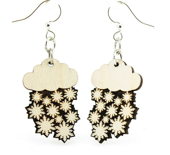 Snow cloud blossom earrings — snow cloud blossom in laser-cut wood, made in USA