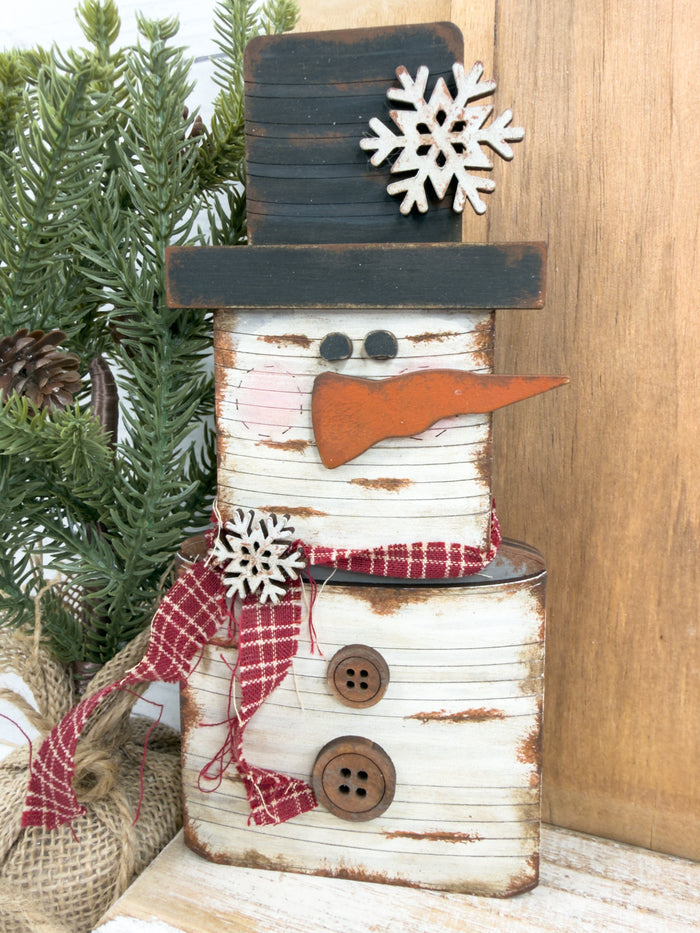 Snowman Wood Tin Cans Stacked Shelf Sitter DIY Kit