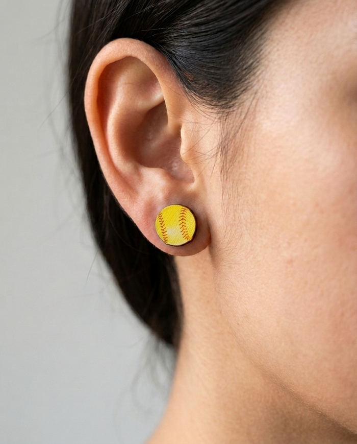 Softball Stud Earrings #3065 shown on model