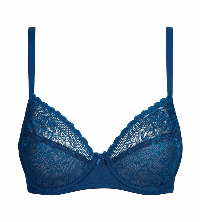 Soutien-gorge emboîtant en dentelle et résille florale bleu Dim Féminine