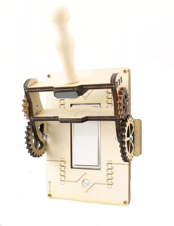 Steampunk rocker throw switch plate 8101B — knife switch style cover with moving gears, made in USA