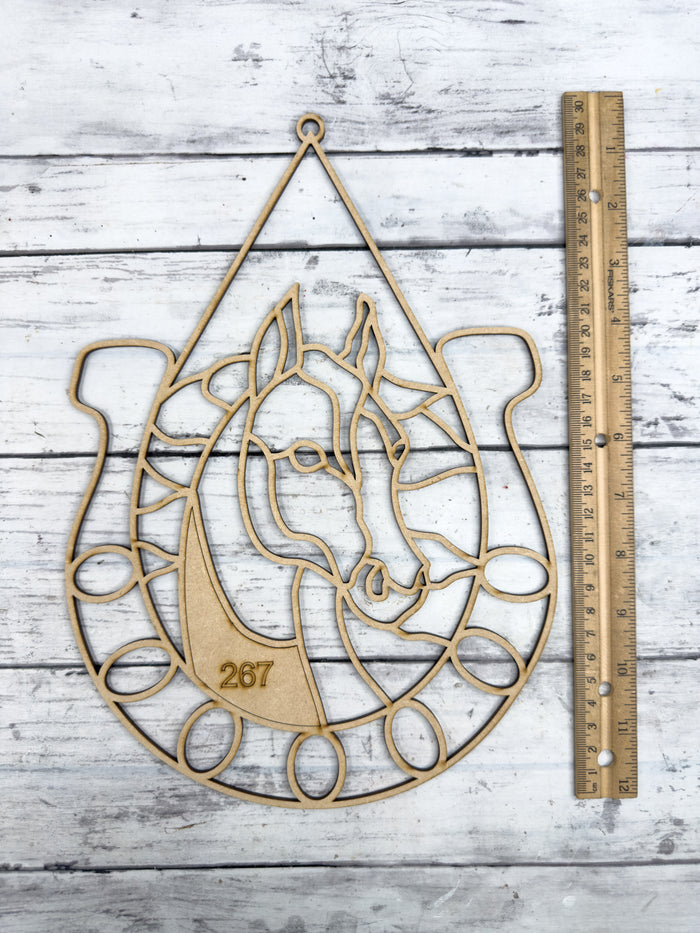Style 267 Horse with horseshoe Laser Cut Outline Frame Blank