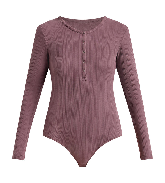 T-shirt femme manches longues jersey côtelé fin mûre nuit Dim x Ines de la Fressange
