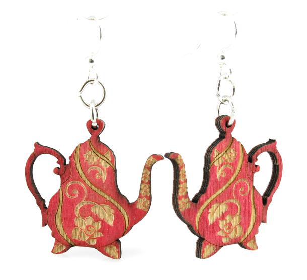 Teapot earrings with spout and handle, eco-friendly laser-cut jewelry made in USA