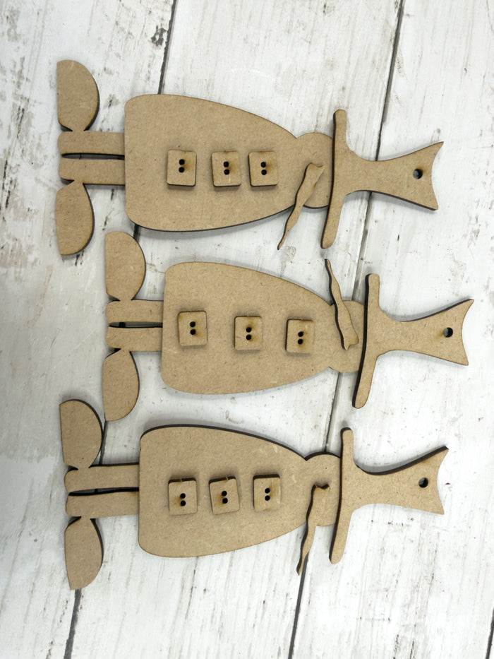 Three Primitive Snowmen wonky feet Ornaments DIY Kit
