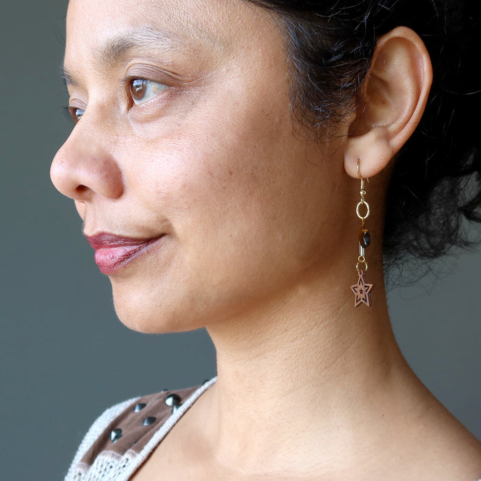 sheila wearing Tigers Eye Earrings