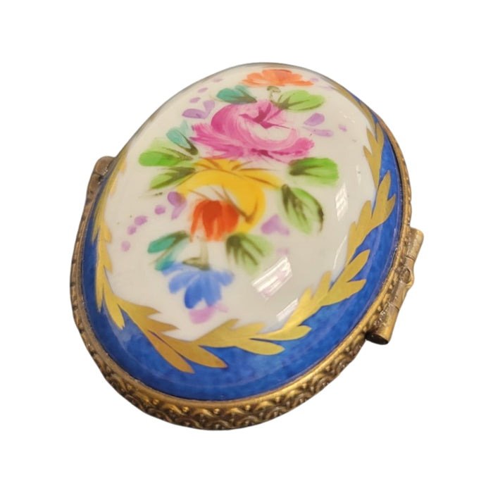 Blue Oval Porcelain Pill Box Porcelain Limoges LIMOGES BOXES traditional antique French Trinket Box