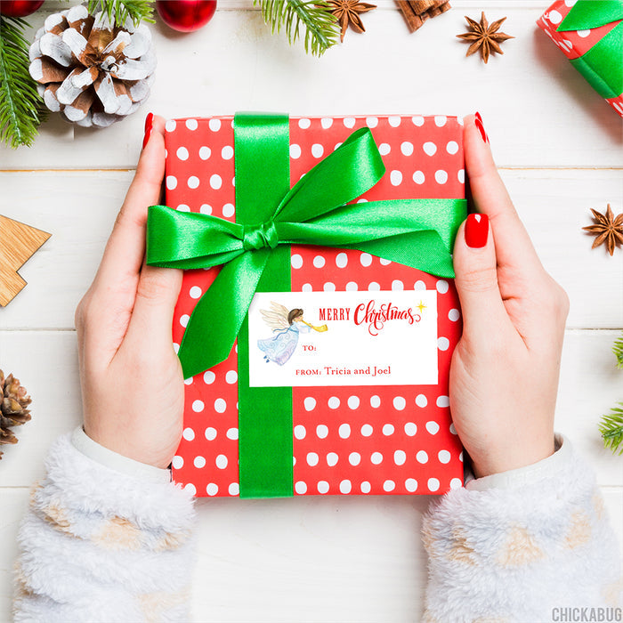 Watercolor Angel Merry Christmas Gift Labels