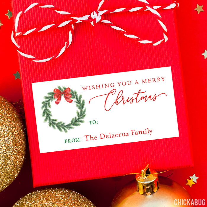 Watercolor Wreath Merry Christmas Gift Labels