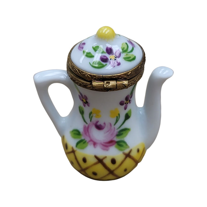 Elegant White Yellow Teapot Porcelain Limoges China French Trinket Box