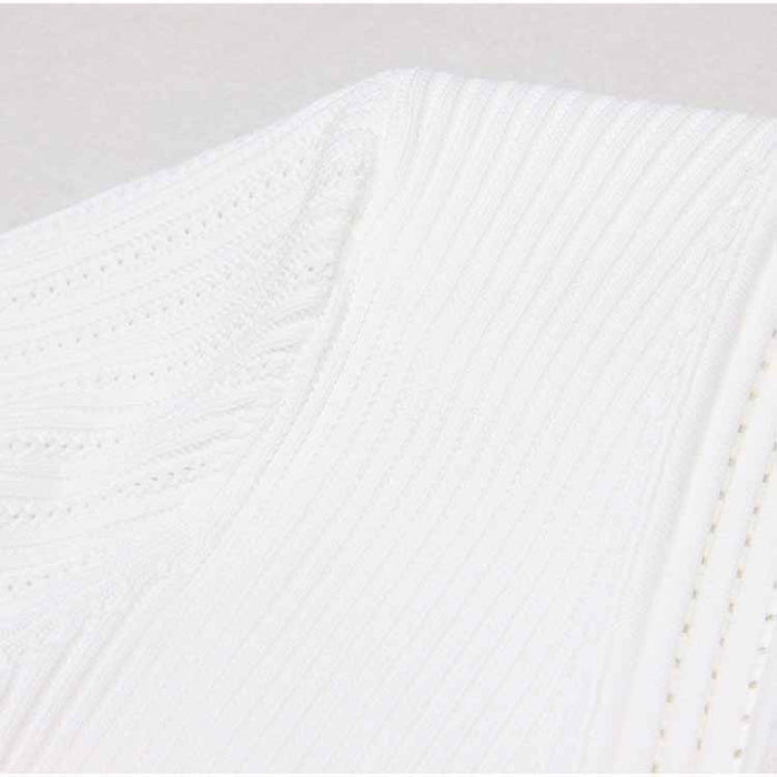 Women's Button-embellished Knitted Dress V-neck Mini Dress in White