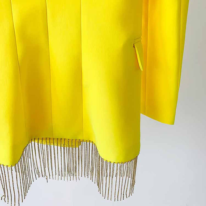 Women's Fitted Yellow Short Blazer + Mini Skirt Suit