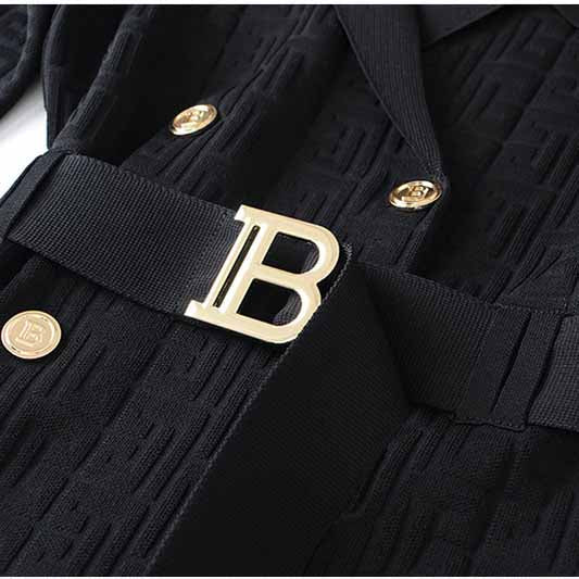 Women's long sleeve knitted minidress V-neck elegant dress with belt