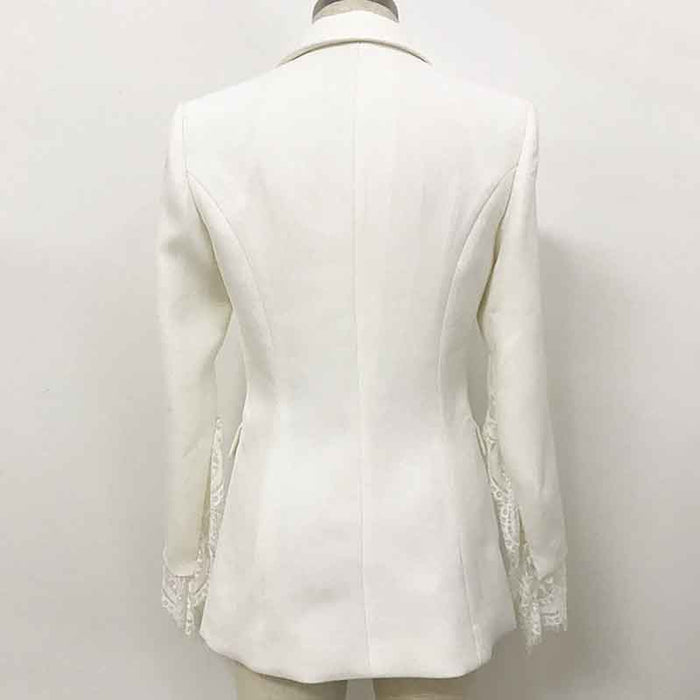 Womens Notched Lapel Pockets Button Work Office Blazer Jacket Suit