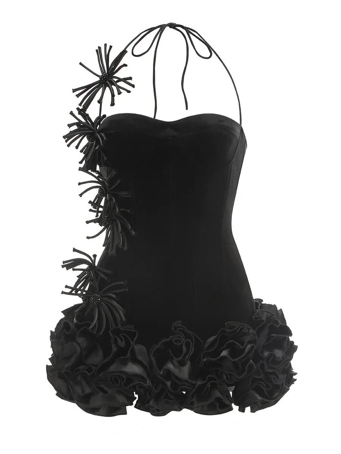 Women's Strapless Corset Gown – 3D Rose Puffball Birthday Dress