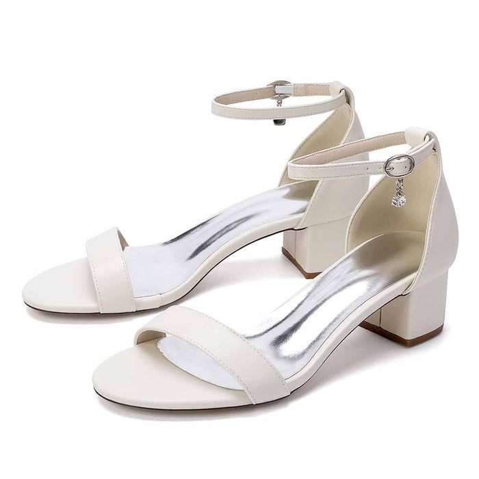 Women's White Ankle Strap Sandals Block Heel Open Toe Dress Shoes for Wedding Party Casual Wear