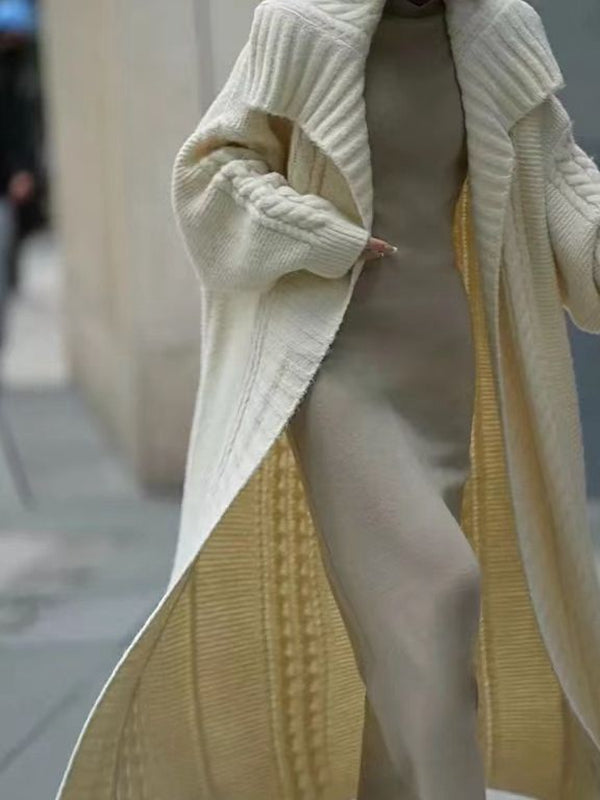 Woolen Knitted Coat-White-One Size / S