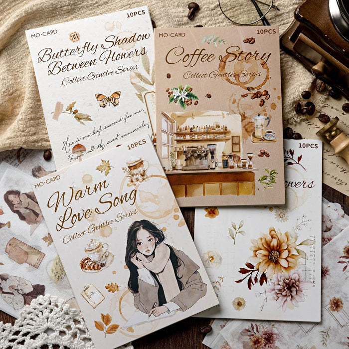 10 Sheets Coffee Butterfly Flower Stickers Book SCWR