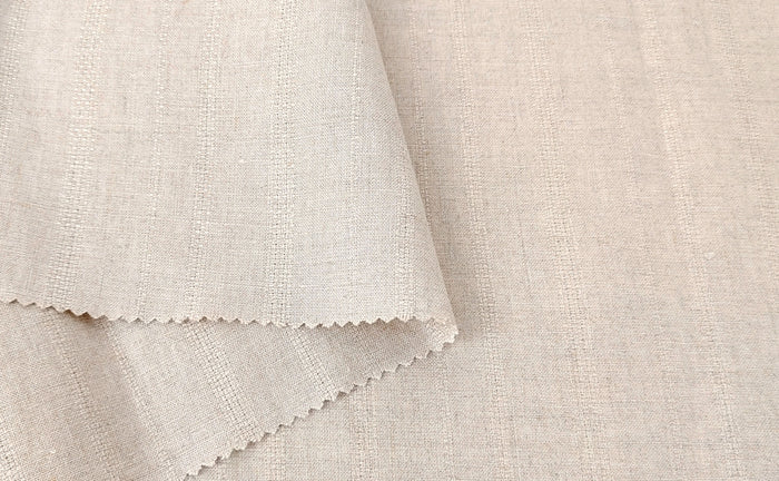 100% Linen Dobby Stripe Fabric – Natural Color, Medium Weight 876