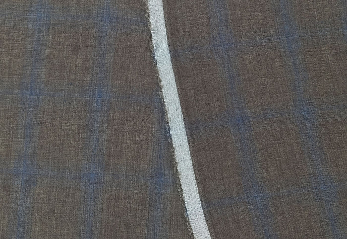 100% Linen Fabric – Naturally Faded Blue Plaid on Earthy Brown 8045