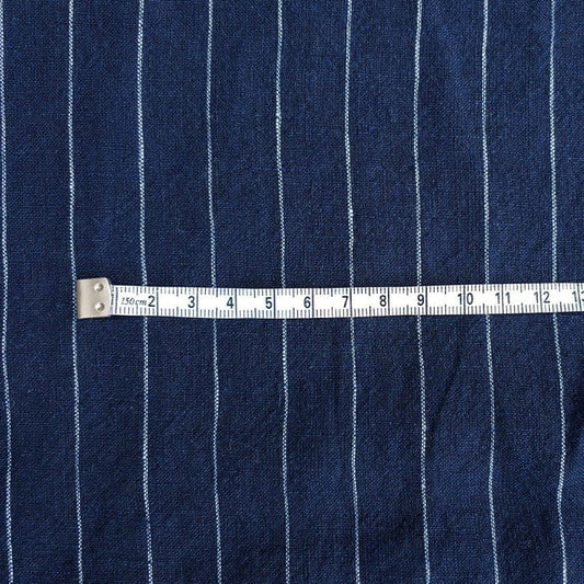 100% Linen Fabric Navy Color Pin Stripe Light Weight (6272) - The Linen Lab - Navy
