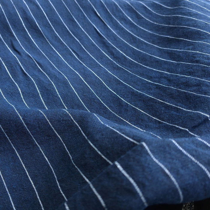 100% Linen Fabric Navy Color Pin Stripe Light Weight (6272) - The Linen Lab - Navy