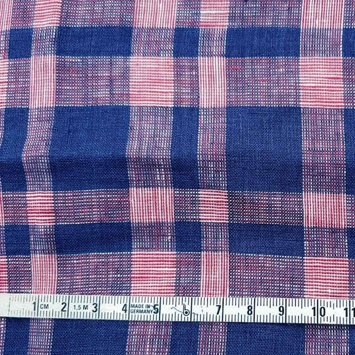 100% Linen Fabric Navy Red Plaid (6275) - The Linen Lab - Navy & Red