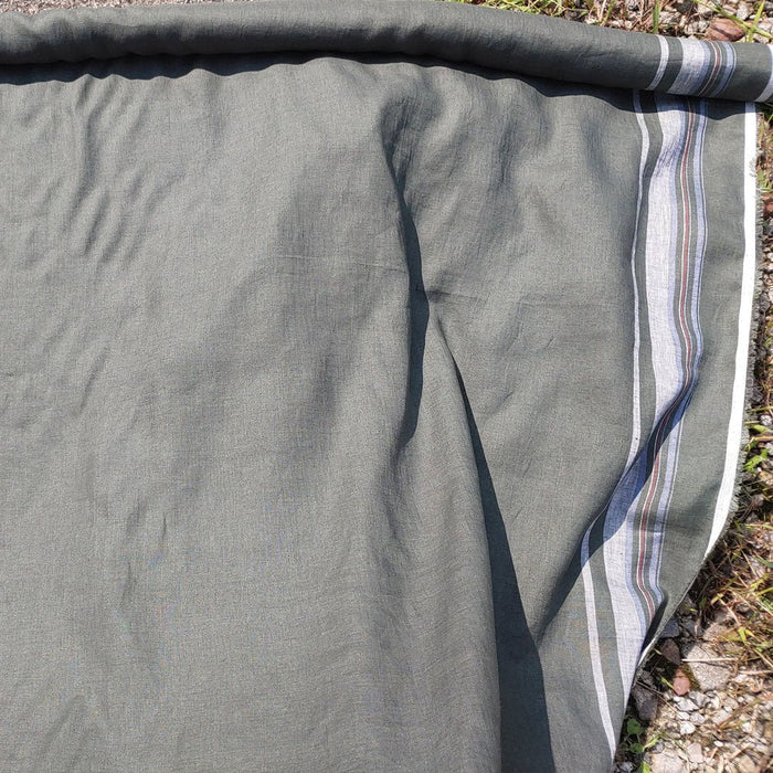100% Linen Fabric Side Stripe Fabric Light Weight (6349) - The Linen Lab - Green