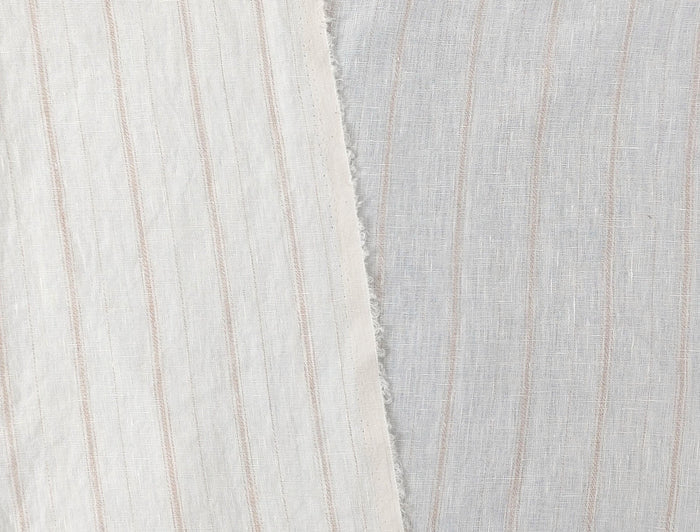 100% Linen Fabric with Subtle Beige Stripes, Medium Weight 7854 - The Linen Lab - Ivory