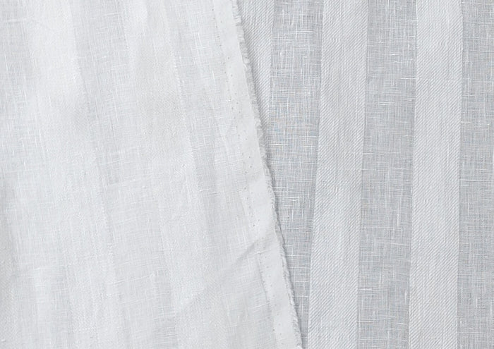 100% Linen Fabric with Unique Striped Weaving Structure 6648 - The Linen Lab - White