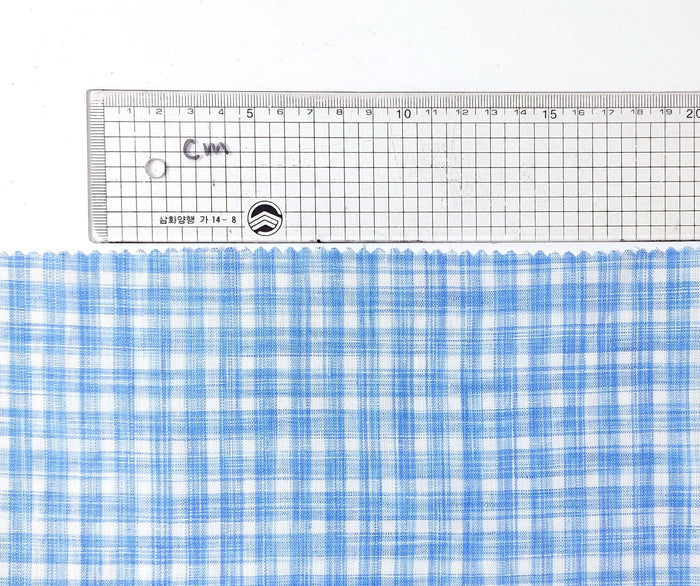 100% Linen Gingham Check Fabric in Space-Dyed Blue Yarn 7297 - The Linen Lab - Blue