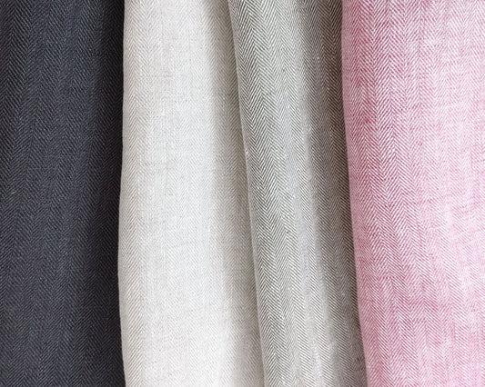 100% Linen Herringbone Twill HBT Fabric medium weight chambray 7313 7314 7727 7529 - The Linen Lab - Pink