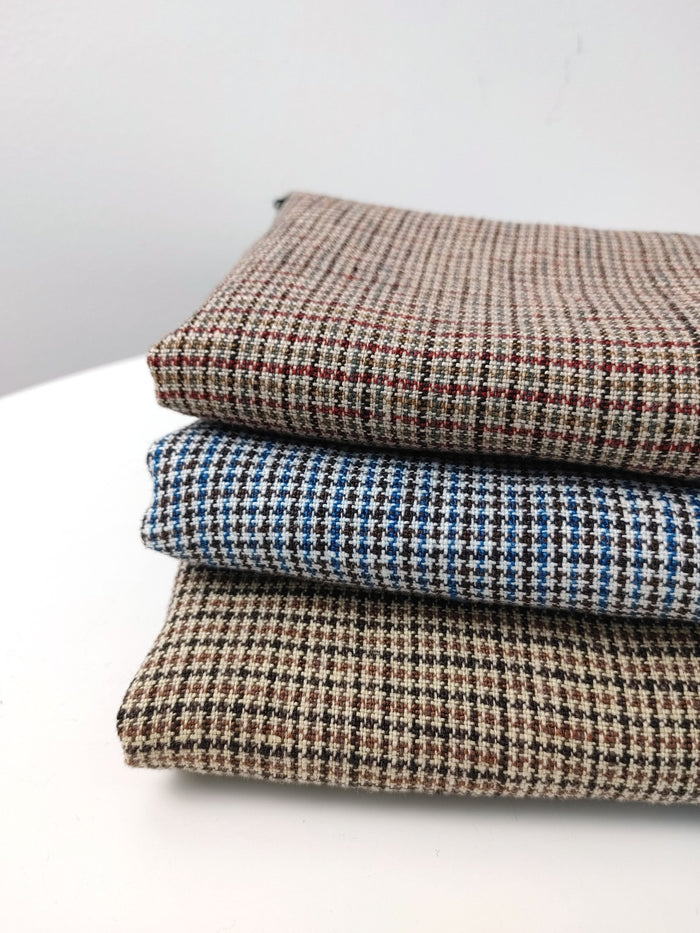 100% Linen Houndstooth StarCheck Fabric: Heavyweight Elegance - The Linen Lab - Blue