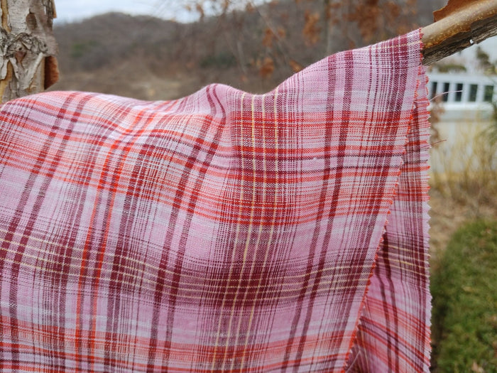 100% Linen Light Weight Madras Plaid Fabric 7608 7609 - The Linen Lab - Pink