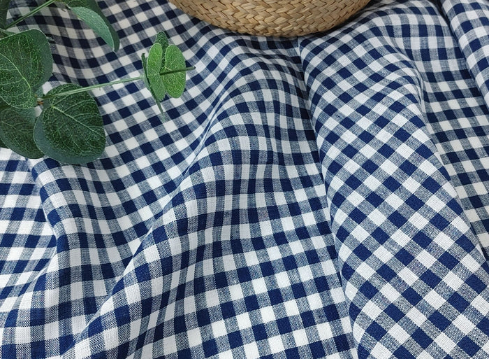 100% Linen Navy Small Gingham Check - Light and Airy 4684 - The Linen Lab - Navy