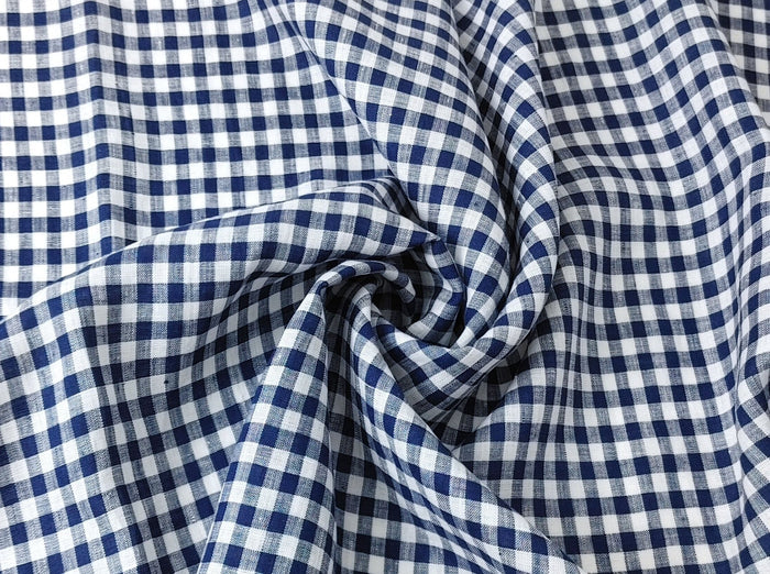 100% Linen Navy Small Gingham Check - Light and Airy 4684 - The Linen Lab - Navy
