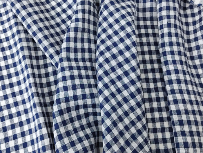 100% Linen Navy Small Gingham Check - Light and Airy 4684 - The Linen Lab - Navy